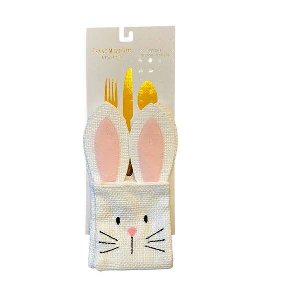 Isaac Mizrahi Easter Bunny Rabbit Utensil Holders Set of 4 Pink & White New - Picture 1 of 10